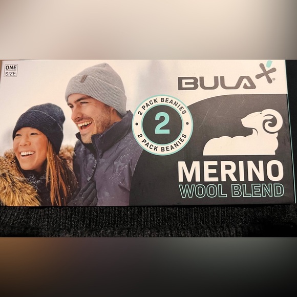 2 Pack BULA MERINO Beanies With Tags•One Size•Black and Grey - Picture 4 of 5